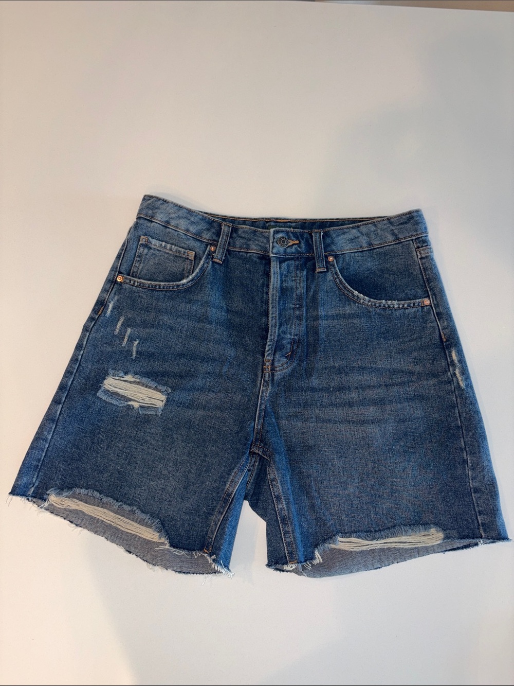 Wild Fable Distressed High-Waist Denim Shorts in Blue